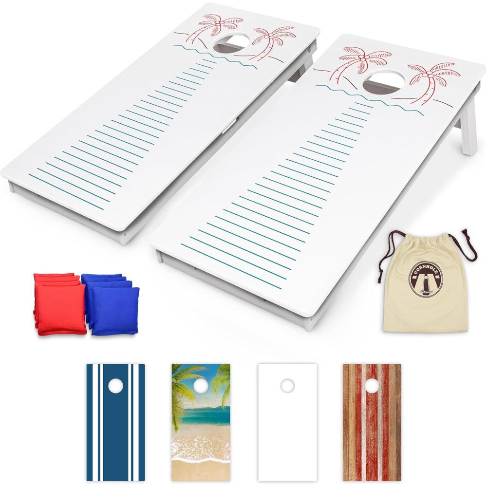 imageGoSports 4 x 2 ft Resort Collection All Weather Cornhole Boards  Choose Rustic Beach White DIY Blue Stripe Palms  Regulation Size SetPalms