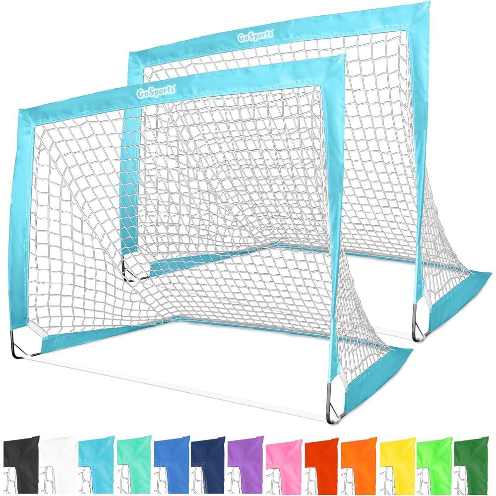 imageGoSports 4 x 3 ft Portable Soccer Goals for Kids  13 Colors  Set of 2 Team Tone Pop Up Nets for BackyardLight Blue