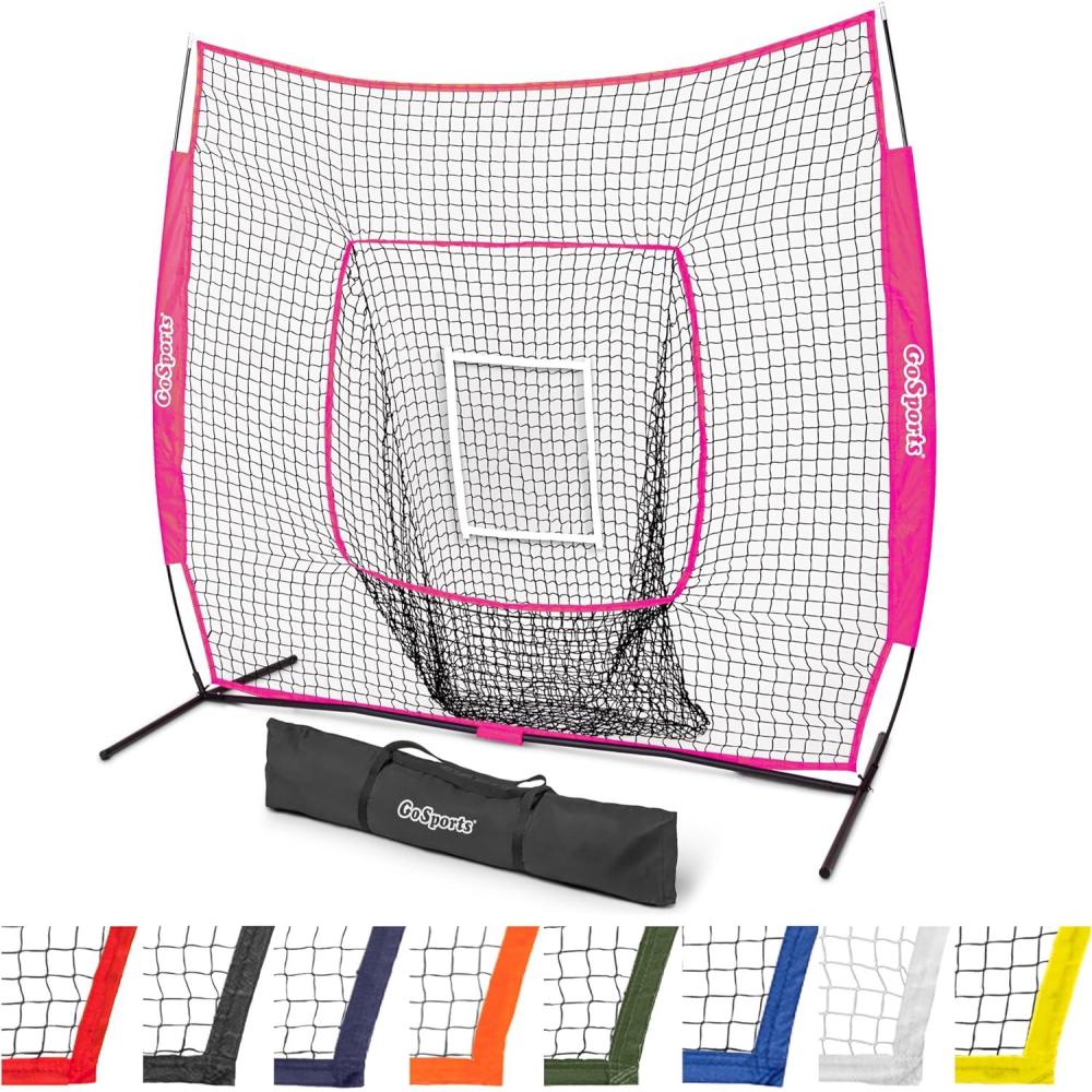 imageGoSports 7 x 7 ft Baseball ampamp Softball Nets  Available in Team Colors  Batting ampamp Pitching Net with Strike ZonePink