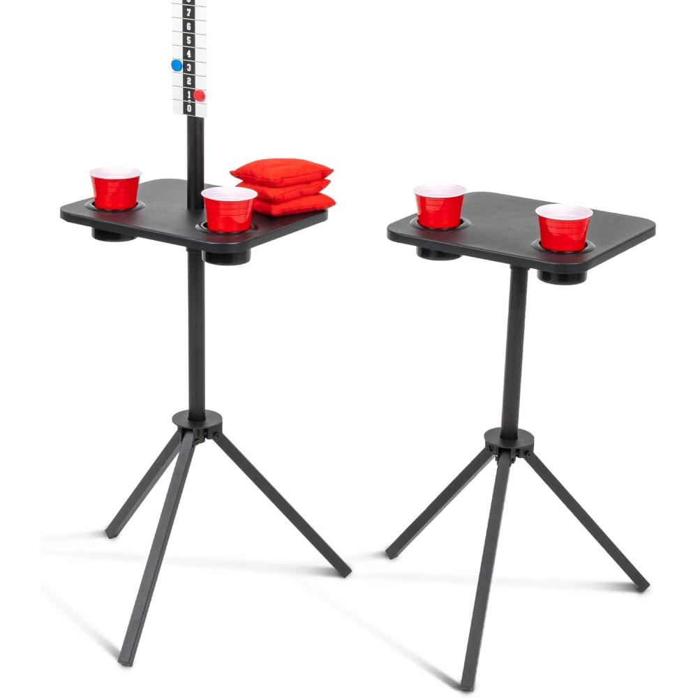 imageGoSports All Weather Metal Cornhole Scoreboard with Drink Holders  Black or White  Magnetic Outdoor Score Keeper for Yard Games  Set of 2 ScoreCaddy TablesBlack