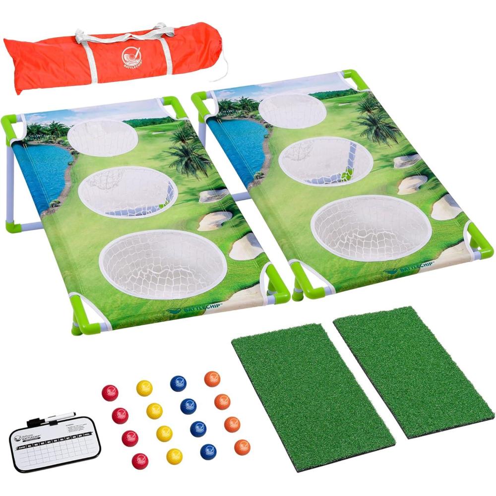 imageGoSports BattleChip Tour Backyard Golf Cornhole Game  Includes 2 Targets 2 Chipping Mats 16 Foam Golf Balls Scorecard and Carry Case