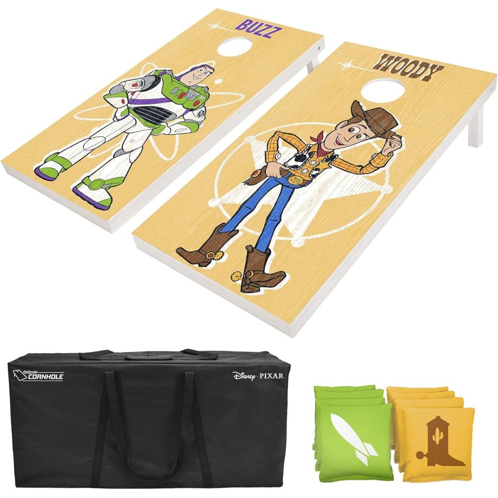 imageGoSports Disney Cornhole Set Regulation and Travel Size  Choose Between Mickey and Minnie and Toy StoryToy Story 4x2