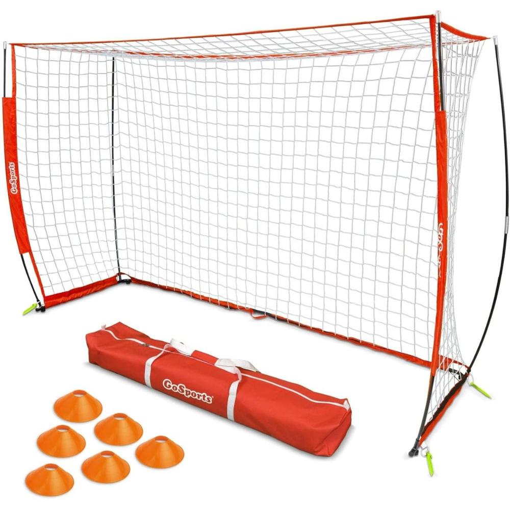 imageGoSports ELITE Futsal Soccer Goal  3 M x 2 M Size Foldable Bow Type Frame and Net  Play ampamp Train Like The Pros Includes Carry Bag and Agility Cones