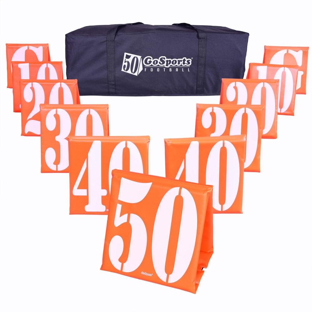 imageGoSports Football Field Yard Line Markers  Set of 11 High Visibility Weighted Yardage Markers with Portable Carrying Case
