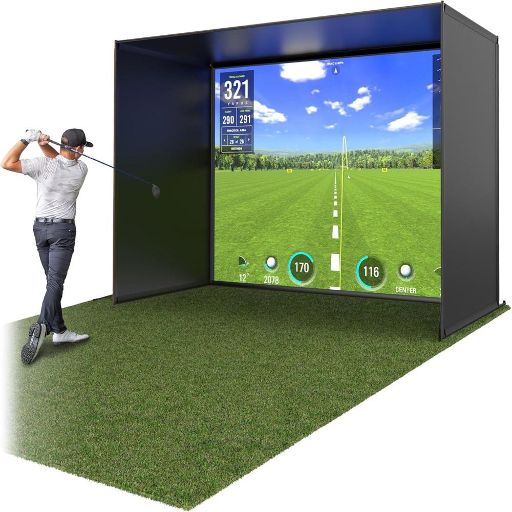 imageGoSports Golf Simulator Enclosure Nets  Choose 10 x 8 ft 12 x 9 ft or 14 x 8 ft  Complete Set with Frame and HD Impact Screen Kit12 x 9 ft