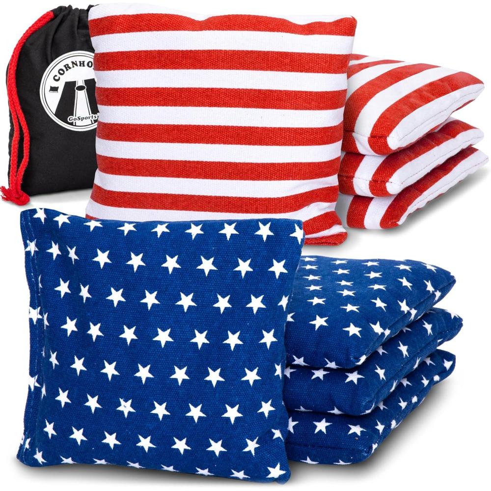 imageGoSports Official Regulation Cornhole Bean Bags Set of 8  for Competitive Cornhole Games  All Weather  American Stars and Stripes or Red and BlueAmerican Stars and Stripes