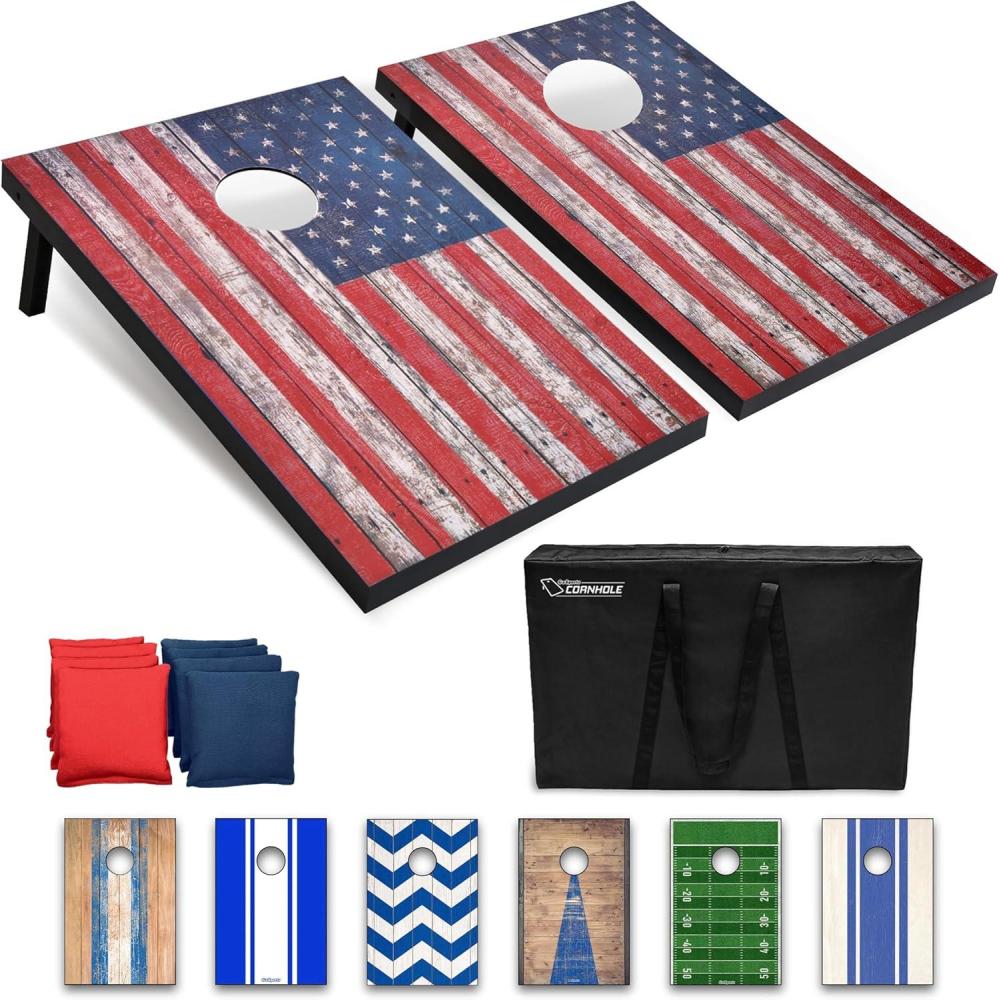 imageGoSports Portable Cornhole Sets 8 Styles  Choose 4 x 2 ft or 3 x 2 ft  Boards Include 8 Bean Bags Travel Case and Game Rules3 x 2 ft American Flag