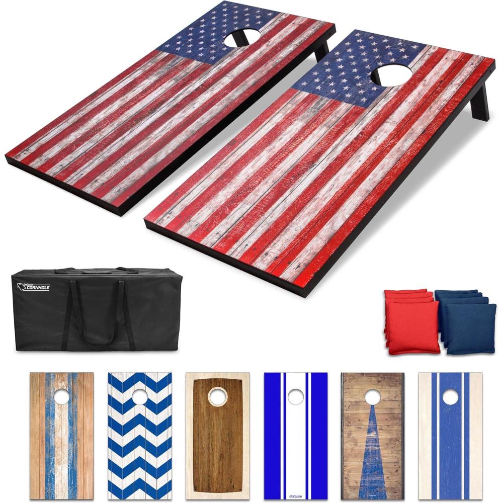 imageGoSports Portable Cornhole Sets 8 Styles  Choose 4 x 2 ft or 3 x 2 ft  Boards Include 8 Bean Bags Travel Case and Game Rules4 x 2 ft American Flag