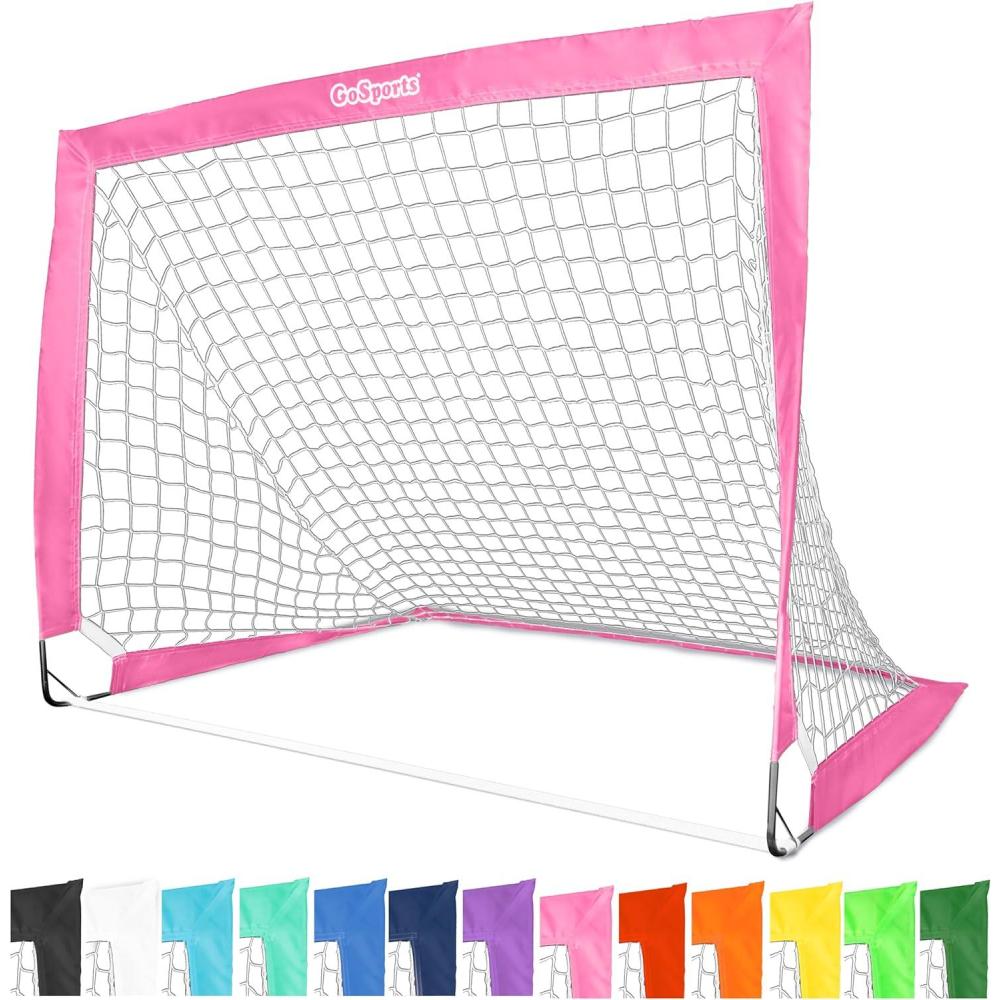 imageGoSports Portable Soccer Goals for Kids 13 Color Options Choose 4 x 3 ft or 6 x 4 ft Team Tone Pop Up Nets for BackyardPink