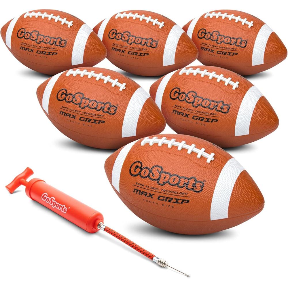 imageGoSports Rubber Footballs  6 Pack of Youth Size Balls with Pump ampamp Carrying BagRegulation