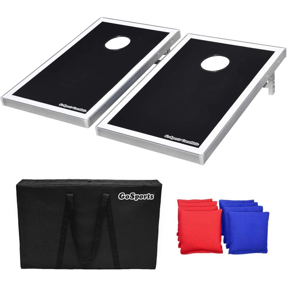 imageGoSports Tailgate Size 3 x 2 ft Cornhole Sets  Choose LED or Standard  Portable Set Includes 8 Bean Bags ampamp Game RulesBlack Edition