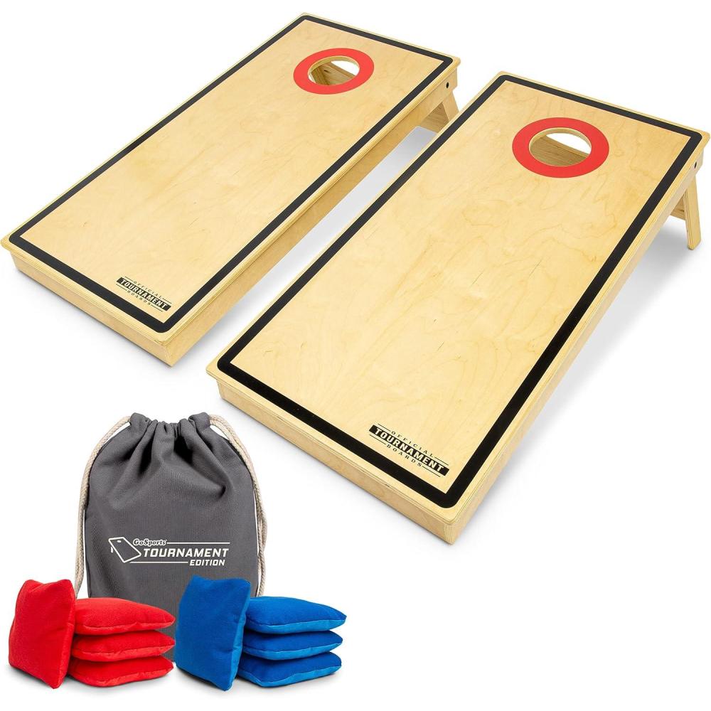 imageGoSports Tournament Edition Regulation Cornhole Game Set  4 ft x 2 ft Wood Boards with 8 Dual Sided Slide and Stop Bean BagsPRO Tournament Edition