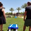 GoSports 4 x 2 ft All Weather Cornhole Boards – American Flag, Red, or Blue – Game Set Includes 8 Bean Bags & Rules(Blue)