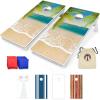 GoSports 4 x 2 ft Resort Collection All Weather Cornhole Boards – Choose Rustic, Beach, White DIY, Blue Stripe, Palms – Regulation Size Set(Beach)