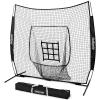 GoSports 7 ft x 7 ft Baseball & Softball Nets – Red, Black, or PRO -Practice Hitting & Pitching Net with Bow Type Frame, Carry Bag and Strike Zone, Great for All Skill Levels(Black)