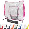 GoSports 7 x 7 ft Baseball & Softball Nets – Available in Team Colors – Batting & Pitching Net with Strike Zone(Pink)