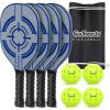 GoSports Pickleball Sets – Classic, Retro, Steel Blue, or Yellow – Includes 4 Paddles, 4 Regulation Pickleballs and Carry Case(Steel Blue)
