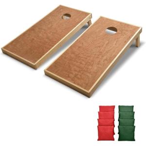 GoSports 4 ft x 2 ft Commercial Grade Cornhole Boards Set – Natural Wood Cornhole Boards, Choose From Different Bean Bag Color Combinations(Red & Dark Green)