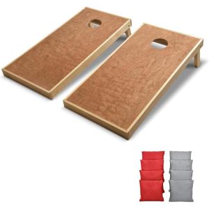 GoSports 4 ft x 2 ft Commercial Grade Cornhole Boards Set – Natural Wood Cornhole Boards, Choose From Different Bean Bag Color Combinations(Red & Gray)