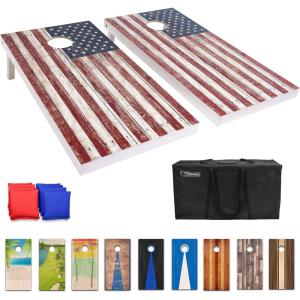 GoSports 4 x 2 ft Regulation Size Wood Cornhole Boards – 10 Vintage Wood Designs (Choose Your Style)(American Flag)