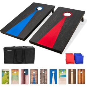 GoSports 4 x 2 ft Regulation Size Wood Cornhole Boards – 10 Vintage Wood Designs (Choose Your Style)(Dark)