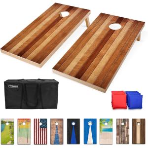 GoSports 4 x 2 ft Regulation Size Wood Cornhole Boards – 10 Vintage Wood Designs (Choose Your Style)(Red Oak)