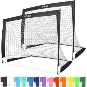 GoSports 4 x 3 ft Portable Soccer Goals for Kids – 13 Colors – Set of 2 Team Tone Pop Up Nets for Backyard(Black)