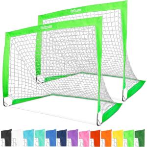 GoSports 4 x 3 ft Portable Soccer Goals for Kids – 13 Colors – Set of 2 Team Tone Pop Up Nets for Backyard(Bright Green)