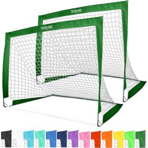 GoSports 4 x 3 ft Portable Soccer Goals for Kids – 13 Colors – Set of 2 Team Tone Pop Up Nets for Backyard(Dark Green)