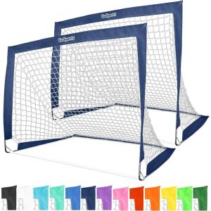 GoSports 4 x 3 ft Portable Soccer Goals for Kids – 13 Colors – Set of 2 Team Tone Pop Up Nets for Backyard(Navy)