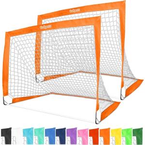 GoSports 4 x 3 ft Portable Soccer Goals for Kids – 13 Colors – Set of 2 Team Tone Pop Up Nets for Backyard(Orange)