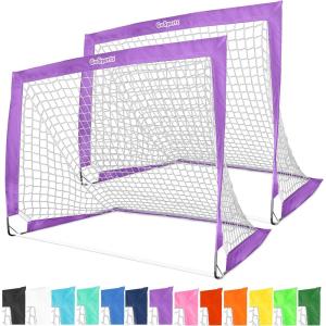 GoSports 4 x 3 ft Portable Soccer Goals for Kids – 13 Colors – Set of 2 Team Tone Pop Up Nets for Backyard(Purple)
