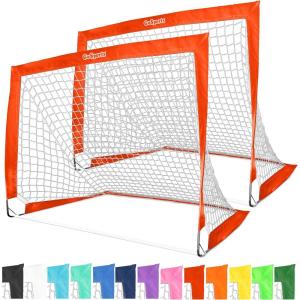 GoSports 4 x 3 ft Portable Soccer Goals for Kids – 13 Colors – Set of 2 Team Tone Pop Up Nets for Backyard(Red)