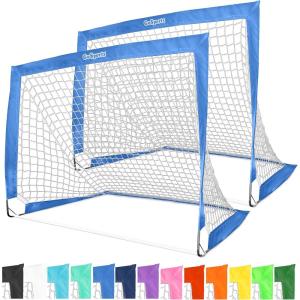 GoSports 4 x 3 ft Portable Soccer Goals for Kids – 13 Colors – Set of 2 Team Tone Pop Up Nets for Backyard(Royal Blue)