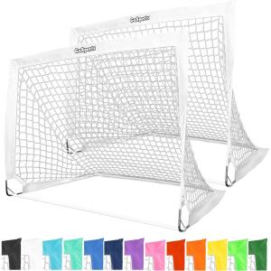 GoSports 4 x 3 ft Portable Soccer Goals for Kids – 13 Colors – Set of 2 Team Tone Pop Up Nets for Backyard(White)