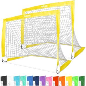 GoSports 4 x 3 ft Portable Soccer Goals for Kids – 13 Colors – Set of 2 Team Tone Pop Up Nets for Backyard(Yellow)