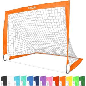 GoSports Portable Soccer Goals for Kids – 13 Color Options – Choose 4 x 3 ft or 6 x 4 ft – Team Tone Pop Up Nets for Backyard(Orange)
