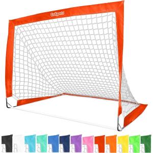 GoSports Portable Soccer Goals for Kids – 13 Color Options – Choose 4 x 3 ft or 6 x 4 ft – Team Tone Pop Up Nets for Backyard(Red)