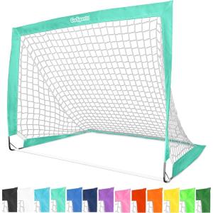 GoSports Portable Soccer Goals for Kids – 13 Color Options – Choose 4 x 3 ft or 6 x 4 ft – Team Tone Pop Up Nets for Backyard(Turquoise)