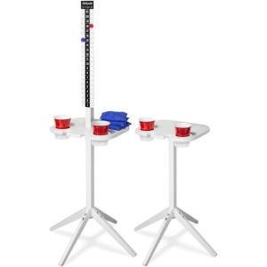 GoSports Wood Cornhole Scoreboard with Drink Holders – Dark Stain or White – Score Tracker Accessory for Backyard Games – Set of 2 ScoreCaddy Tables(Classic White Finish)