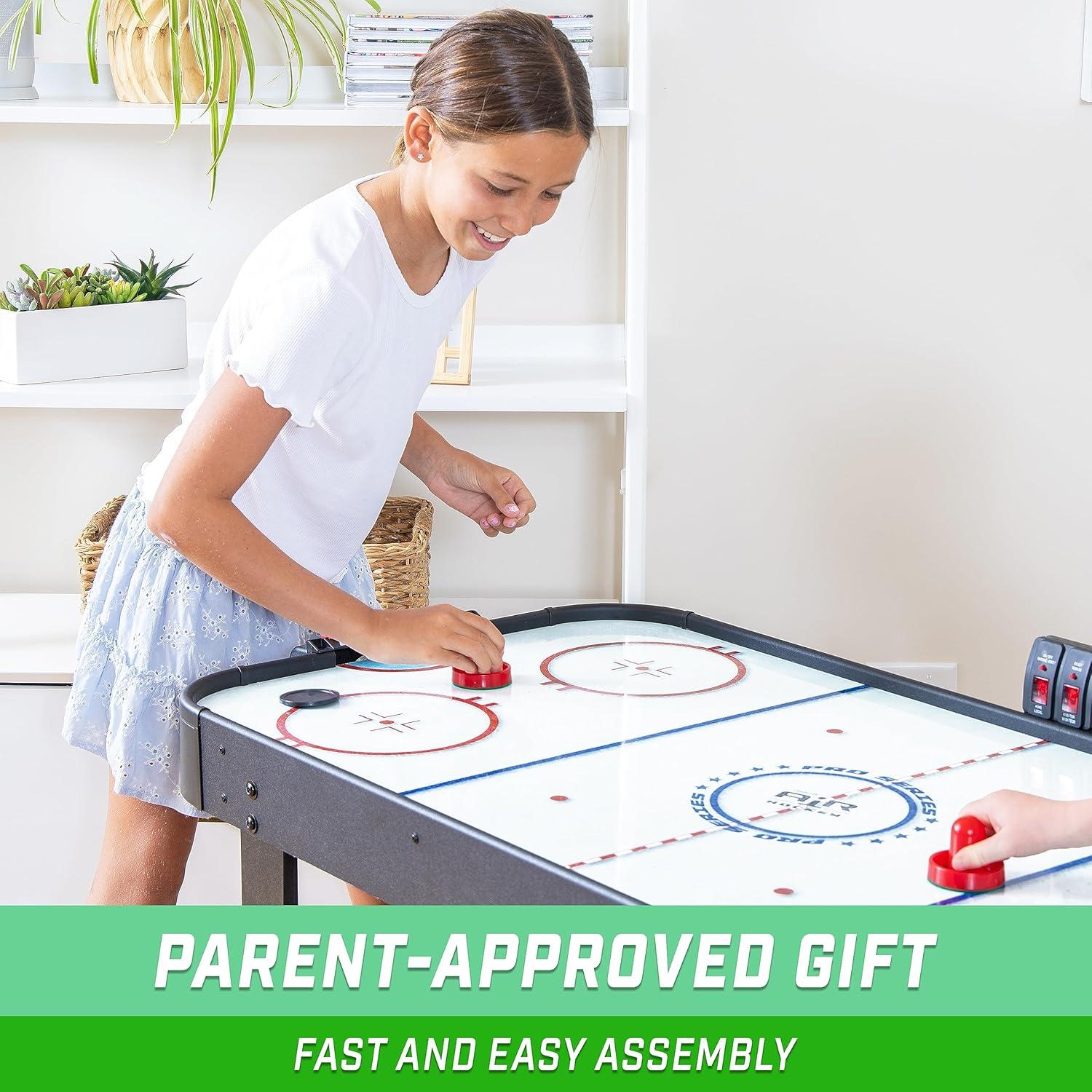 imageGoSports 48 Inch Air Hockey Arcade Table for Kids Oak or Black Includes 2 Pushers 3 Pucks AC Motor and LED ScoreboardBlack