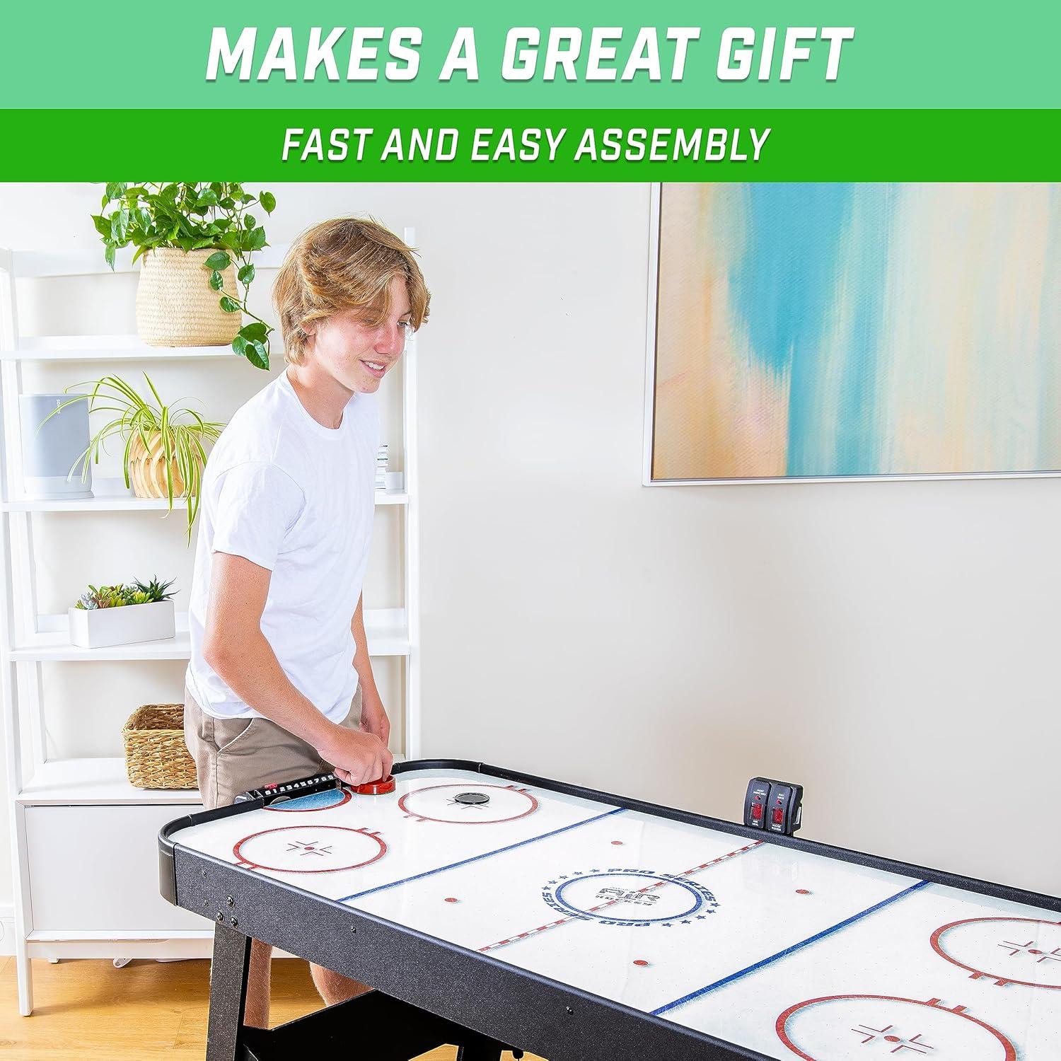 imageGoSports 54 Inch Air Hockey Arcade Table for Kids ampamp Adults Oak or Black Includes 2 Pushers 3 Pucks AC Motor and LED ScoreboardBlack