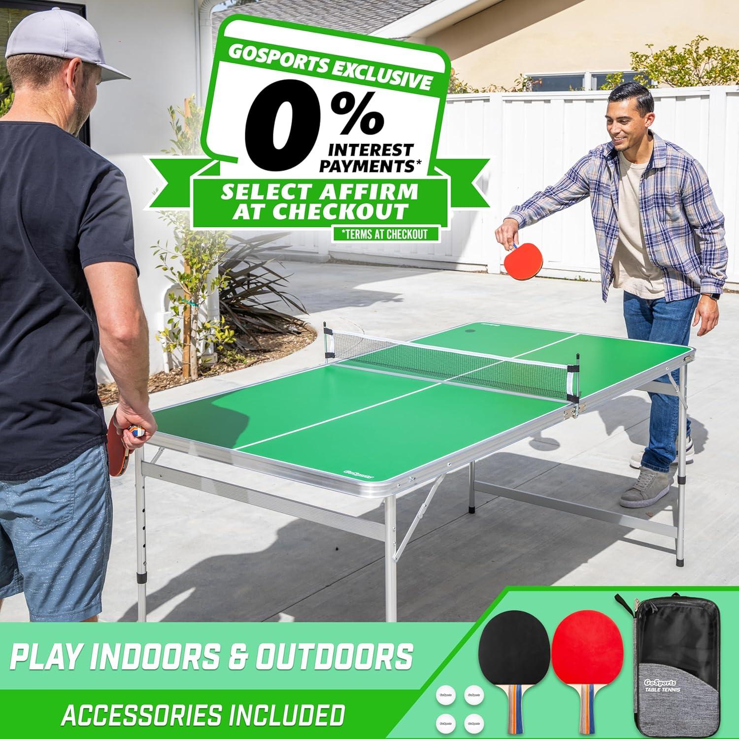 imageGoSports 6 x 3 ft MidSize Table Tennis Table Set with Adjustable Height Green or Blue6 x 3 ft Green
