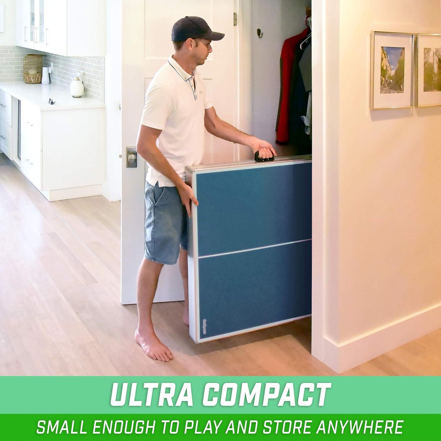 imageGoSports MidSize Table Tennis Game Set Red or Blue IndoorOutdoor Portable Table Tennis Game with Net 2 Table Tennis Paddles and 4 BallsBlue Table