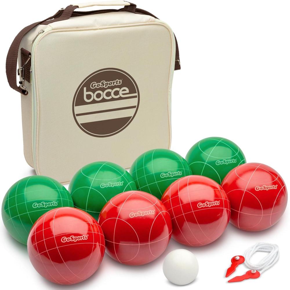 imageGoSports 100 mm Regulation Bocce Set with 8 Balls Pallino Case and Measuring Rope  Premium Official Size Set