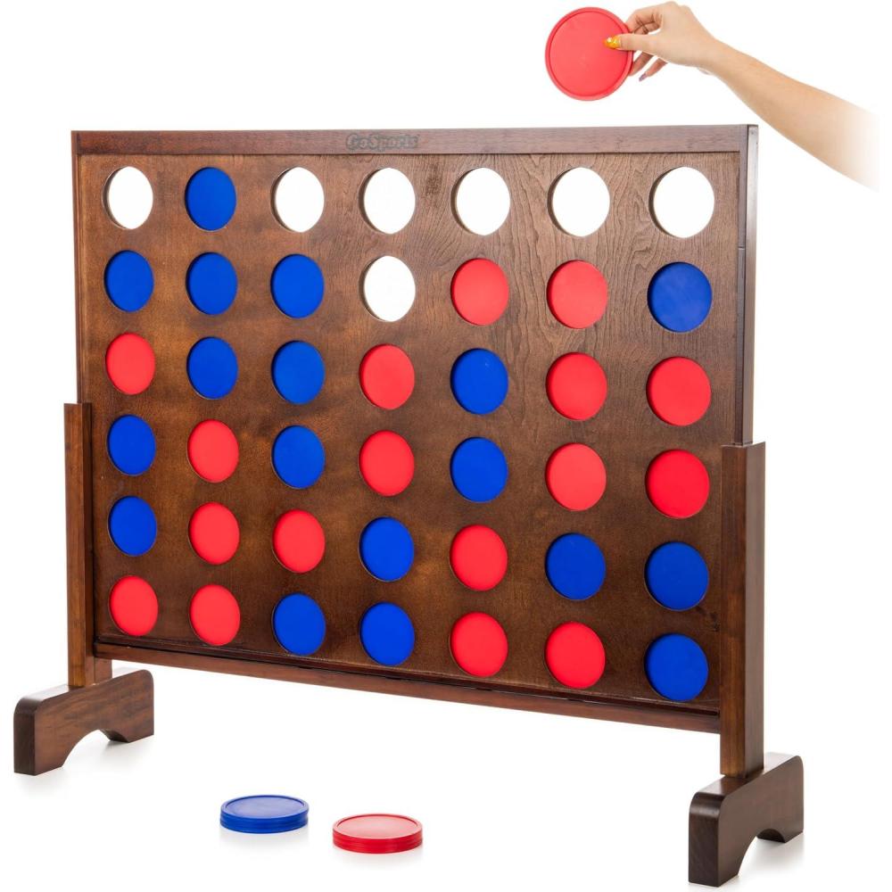imageGoSports 3 Foot Width Giant Wooden 4 in a Row Game  Choose White or Dark Stain  Jumbo 4 Connect Family Fun with Coins Case and RulesDark Stain Finish