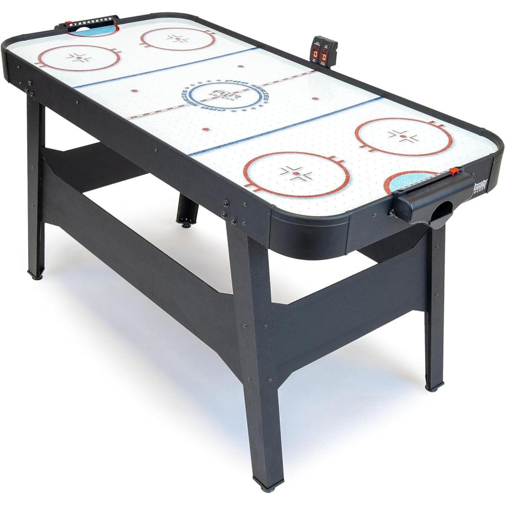 imageGoSports 54 Inch Air Hockey Arcade Table for Kids ampamp Adults  Oak or Black  Includes 2 Pushers 3 Pucks AC Motor and LED ScoreboardBlack