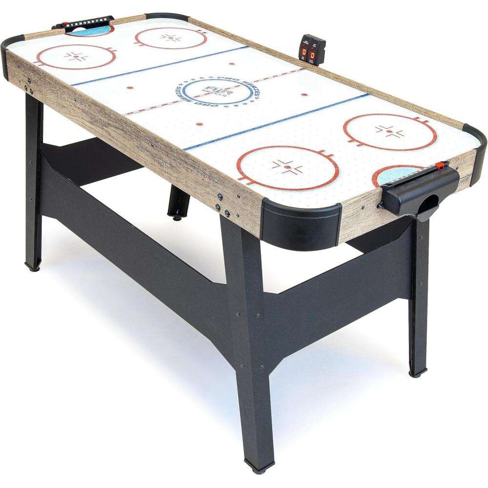imageGoSports 54 Inch Air Hockey Arcade Table for Kids ampamp Adults Oak or Black Includes 2 Pushers 3 Pucks AC Motor and LED ScoreboardOak