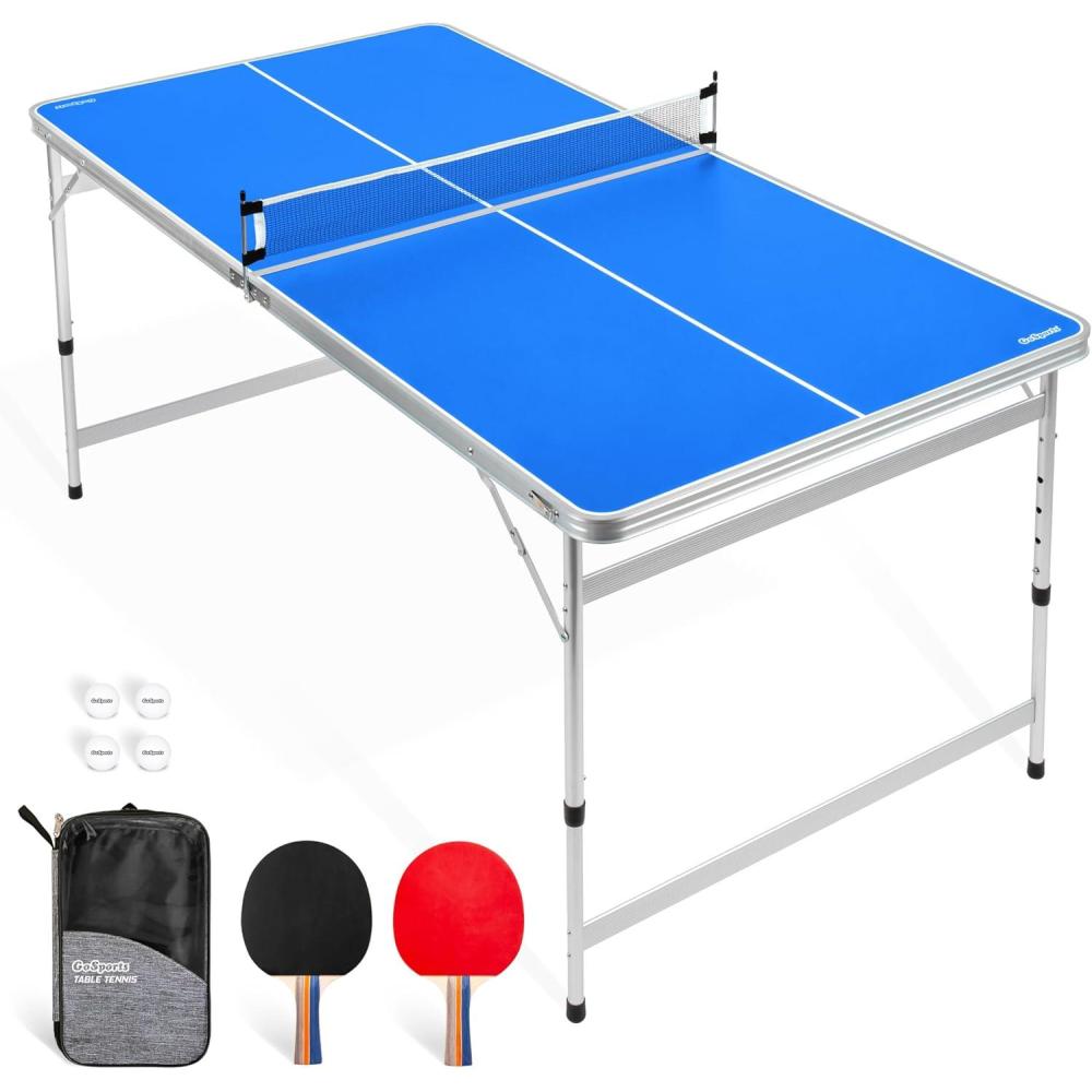 imageGoSports 6 x 3 ft MidSize Table Tennis Table Set with Adjustable Height  Green or Blue6 x 3 ft Blue