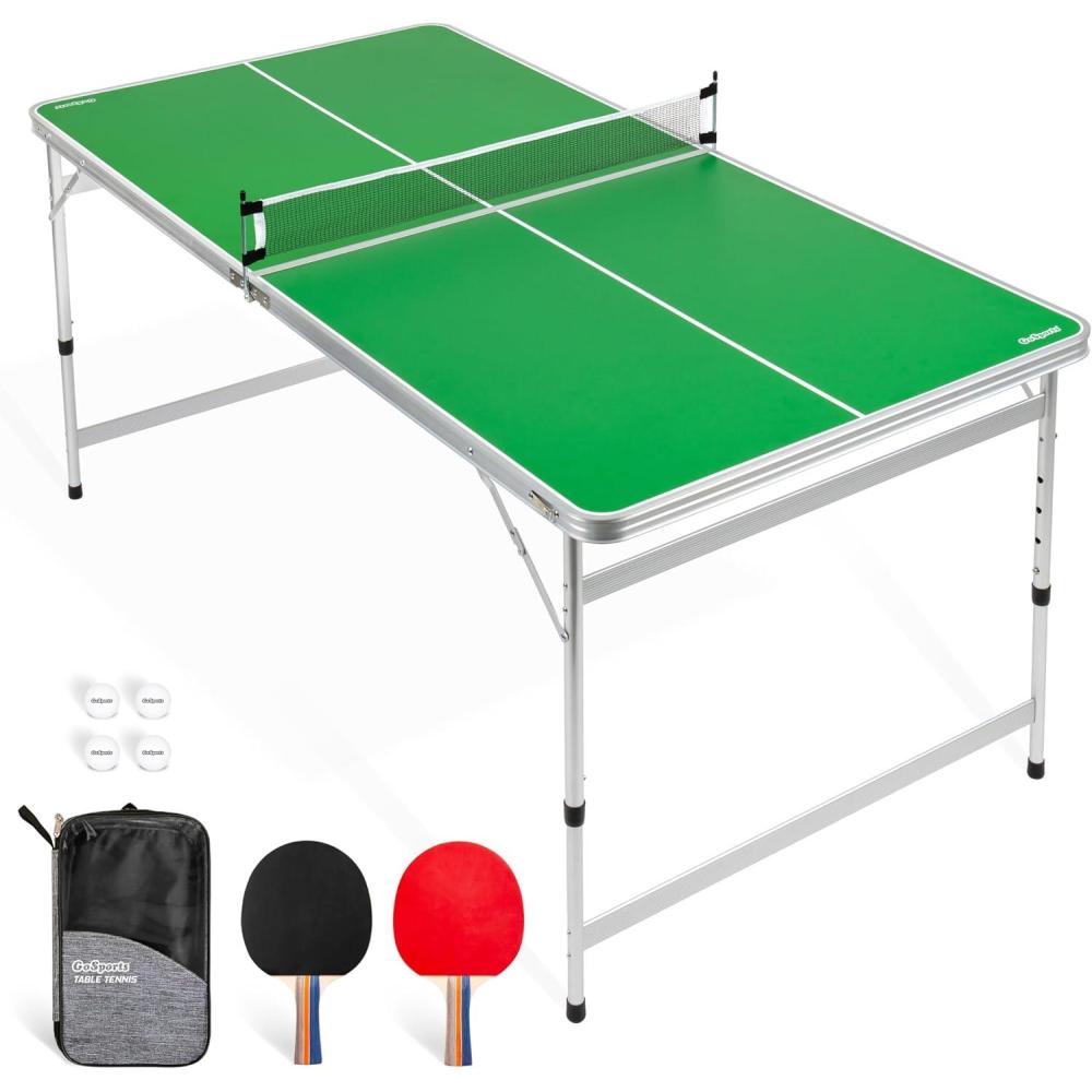 imageGoSports 6 x 3 ft MidSize Table Tennis Table Set with Adjustable Height  Green or Blue6 x 3 ft Green